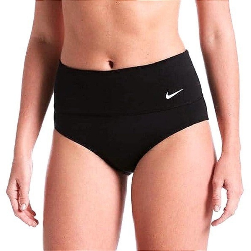 NWT Nike Swim Bikini Bottom Women XL Black New High Waist Zipper Pocket